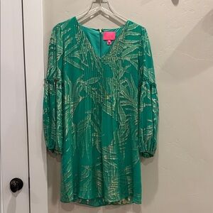 Lilly Pulitzer Cleme Botanical Green Palm Leaf
Silk Clip Chiffon Dress